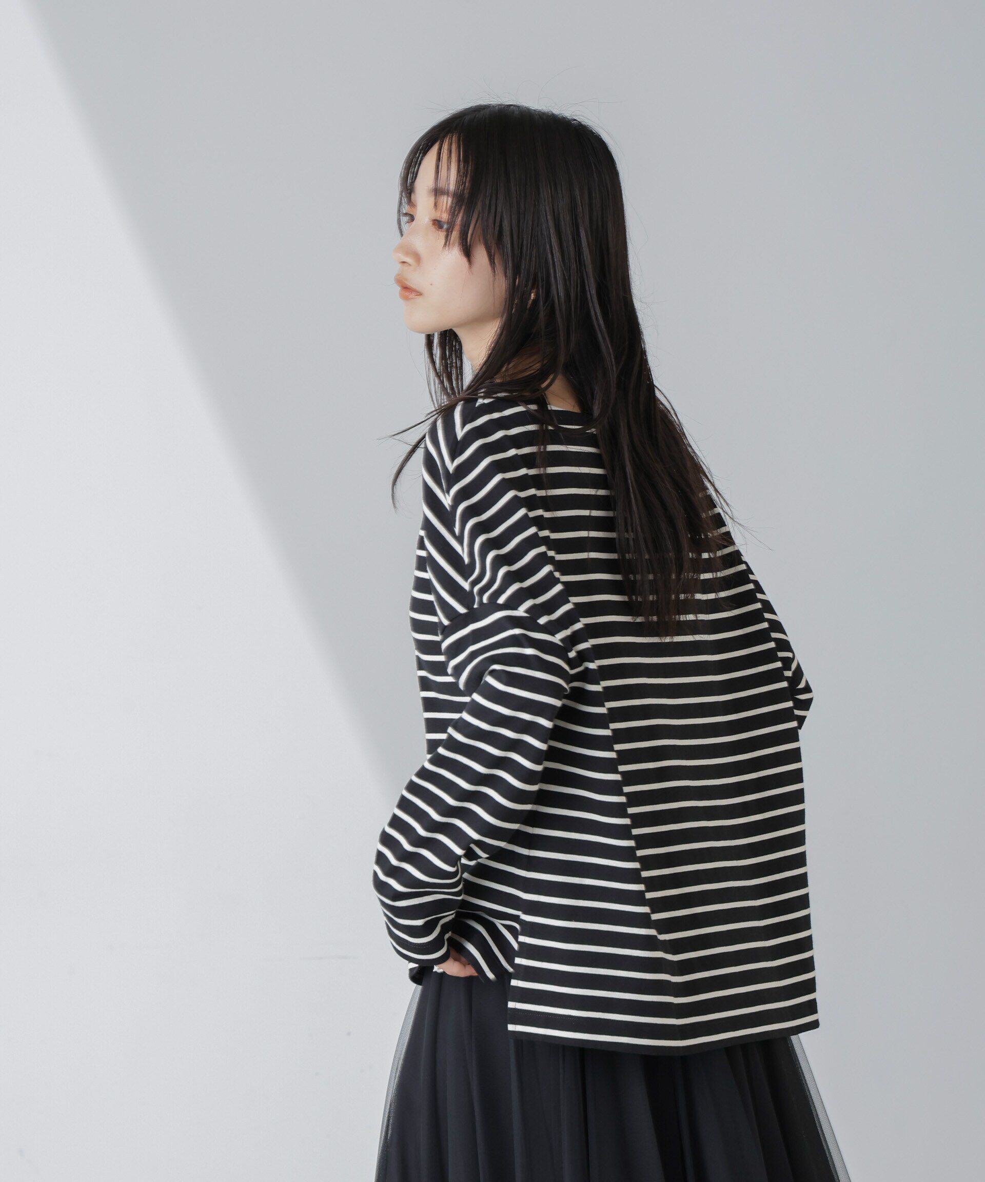 NANO universe「WEB限定/ボーダーワイドドロップトップス」|Tシャツ・カットソー|