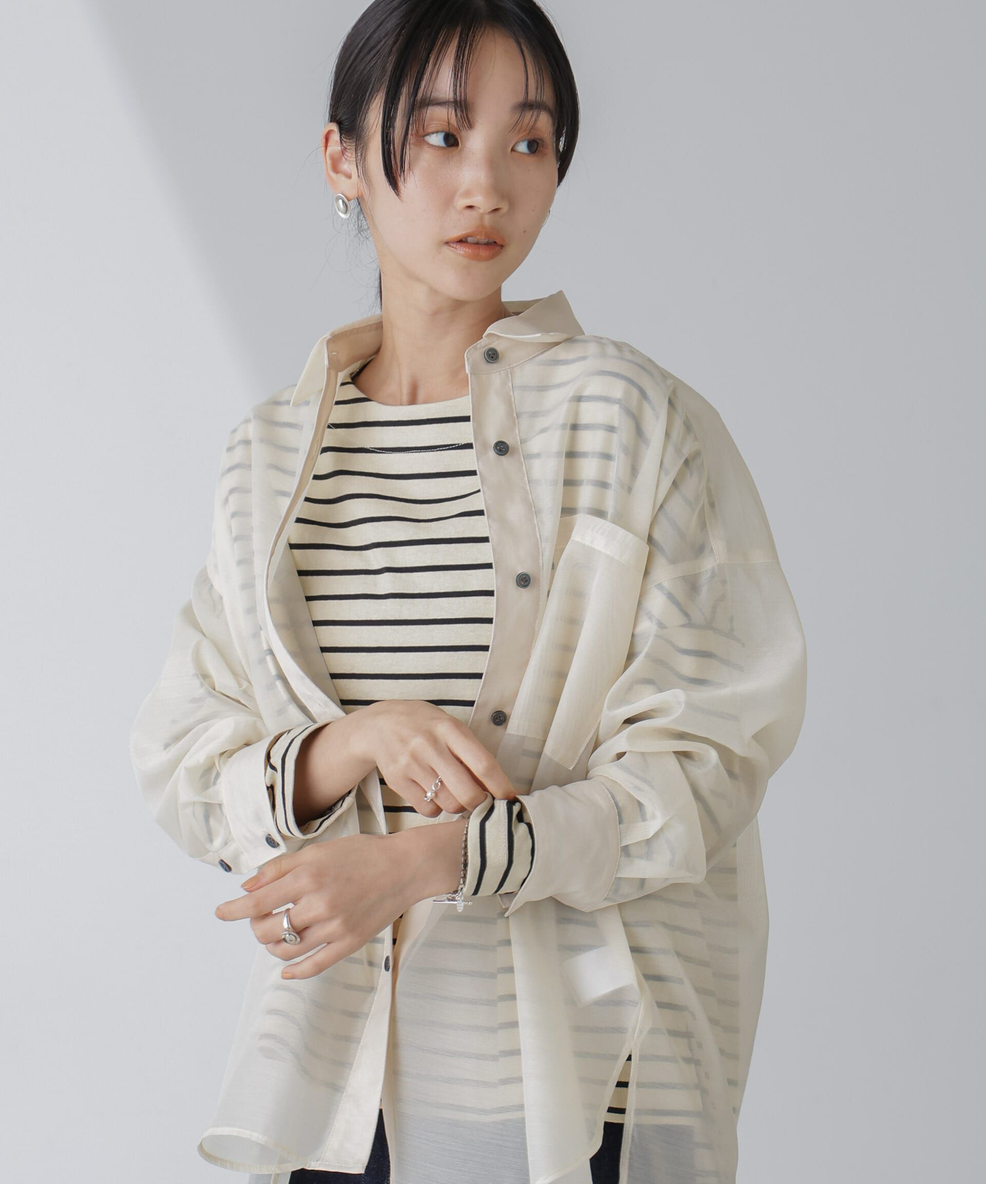 NANO universe「WEB限定/ボーダーワイドドロップトップス」|Tシャツ・カットソー|