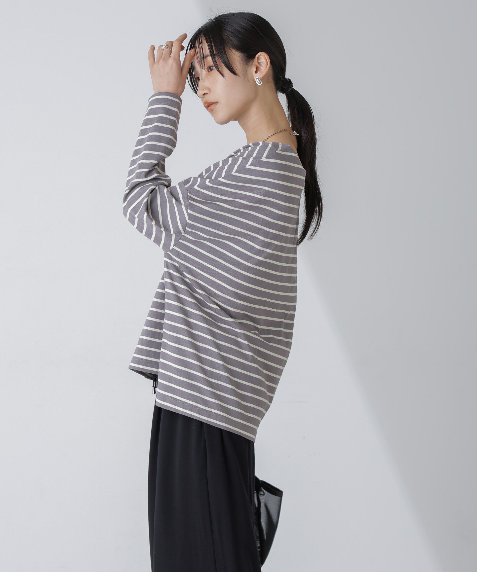 NANO universe「WEB限定/ボーダーワイドドロップトップス」|Tシャツ・カットソー|