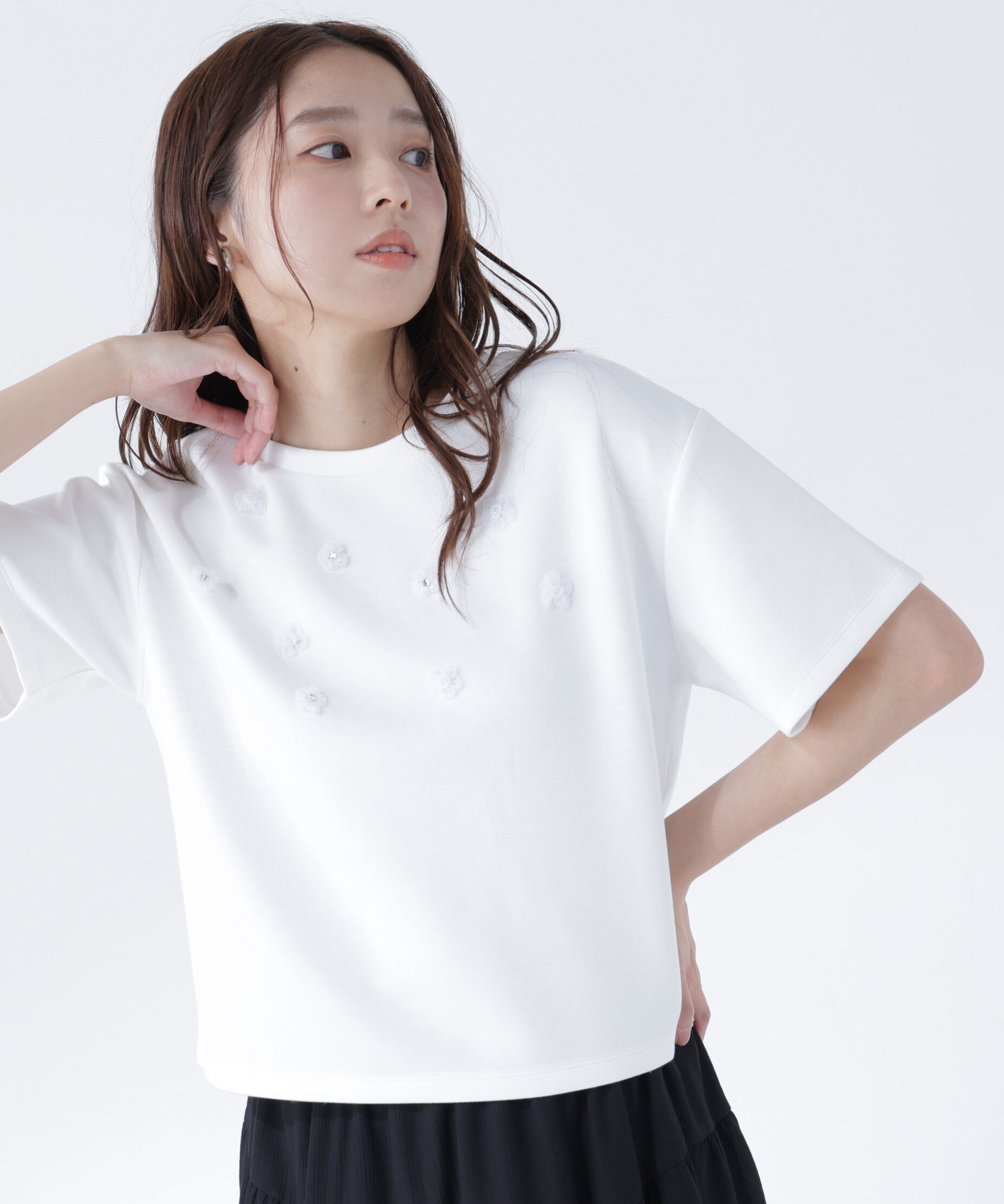  「フラワーモチーフカットソー」|Tシャツ・カットソー|