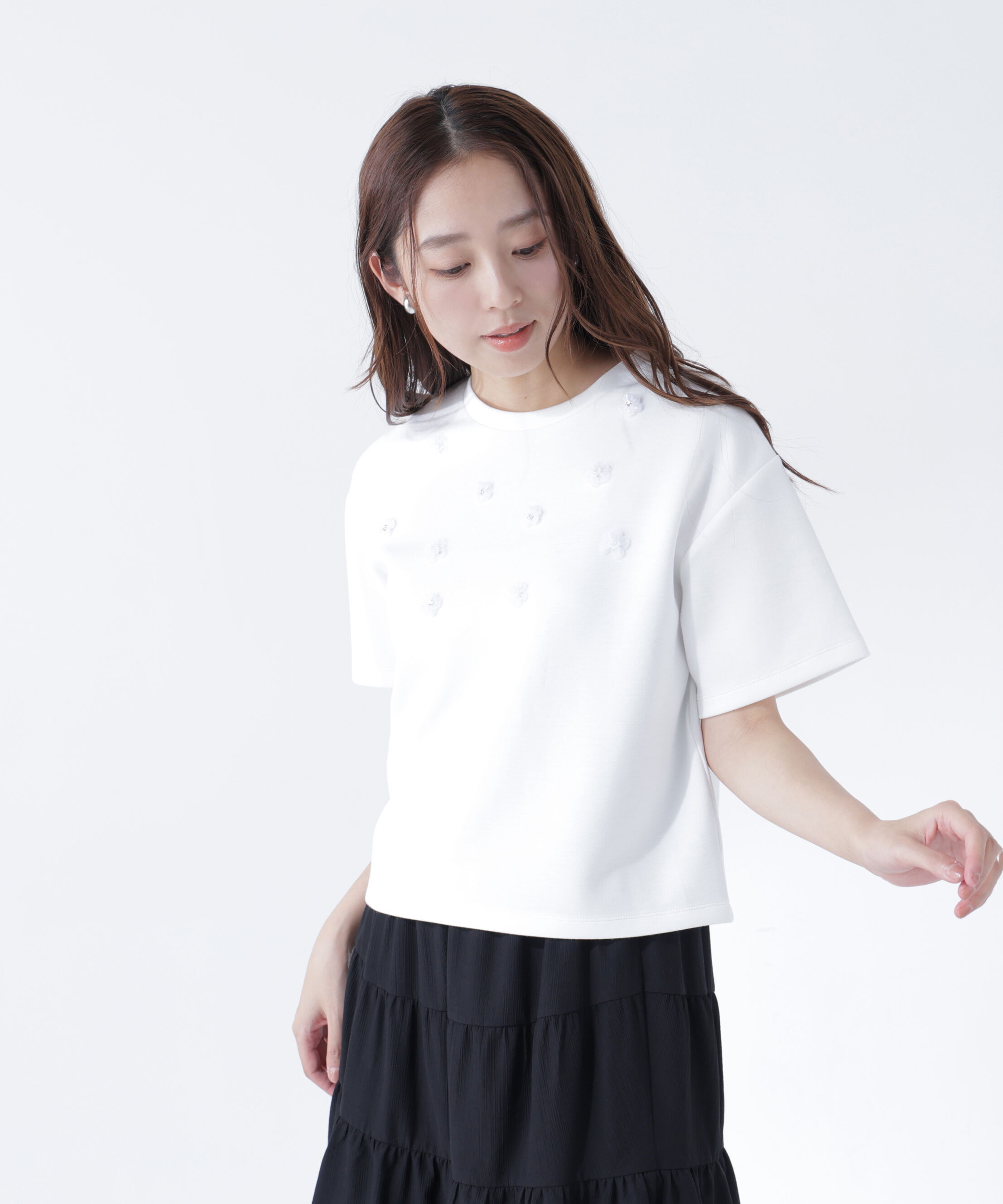  「フラワーモチーフカットソー」|Tシャツ・カットソー|