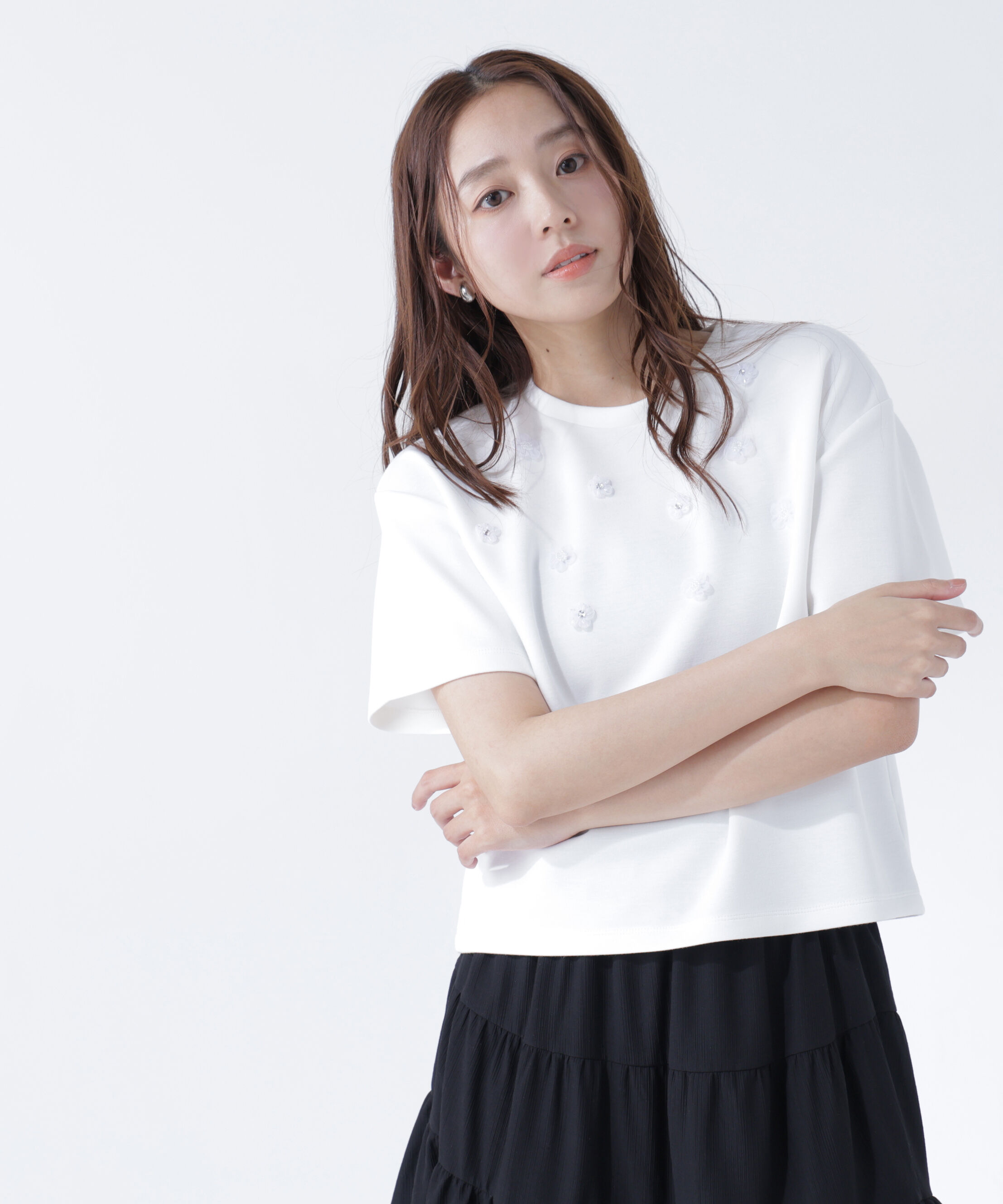  「フラワーモチーフカットソー」|Tシャツ・カットソー|