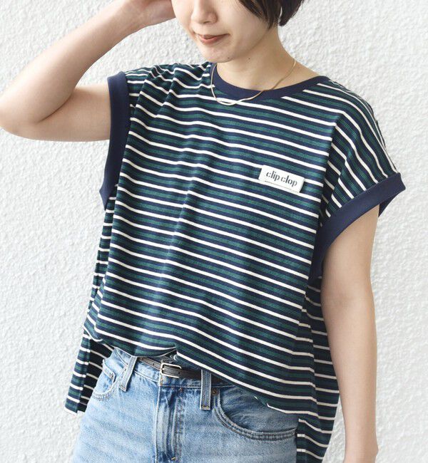 SHIPS for women「【WEB限定】マルチ ボーダー フレンチスリーブ プルオーバー」|Tシャツ・カットソー|ネイビー