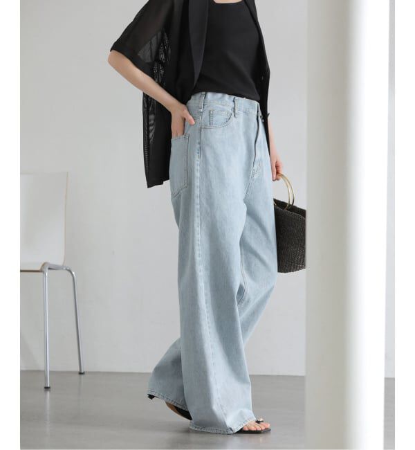  「【洗える】ドロストワイドデニムパンツ」|デニム|