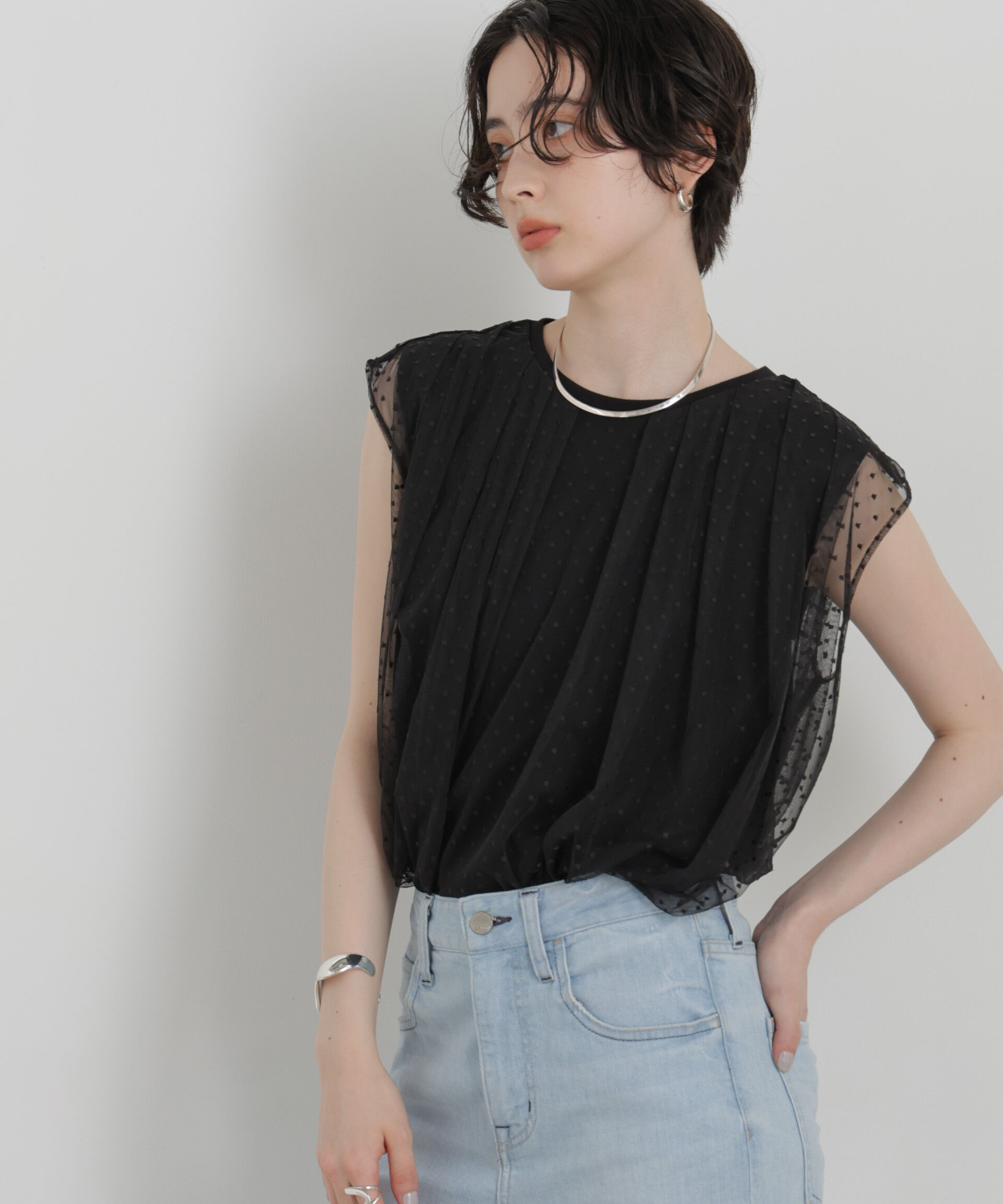 NANO universe「ドットチュールレイヤードトップス」|Tシャツ・カットソー|