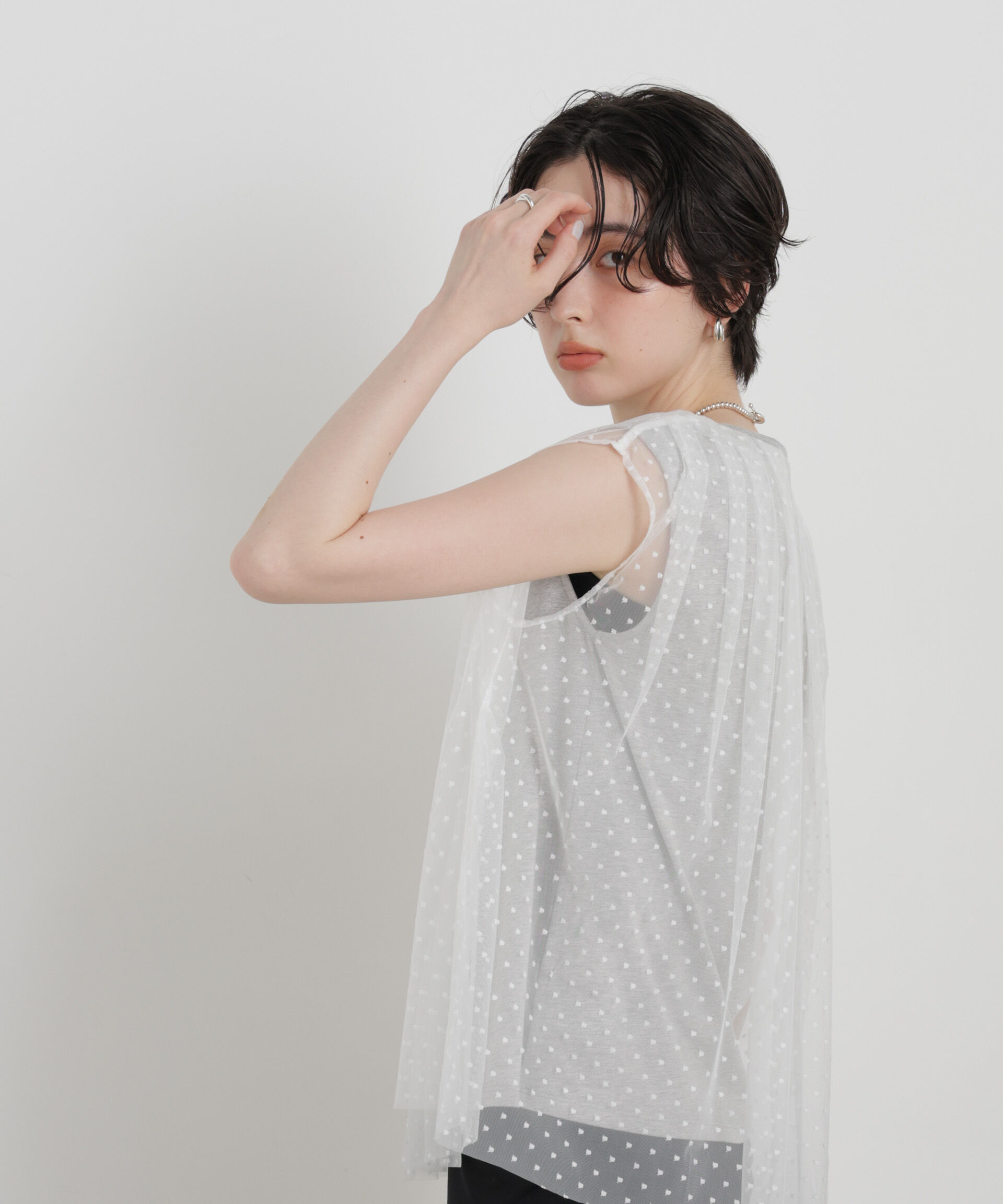 NANO universe「ドットチュールレイヤードトップス」|Tシャツ・カットソー|