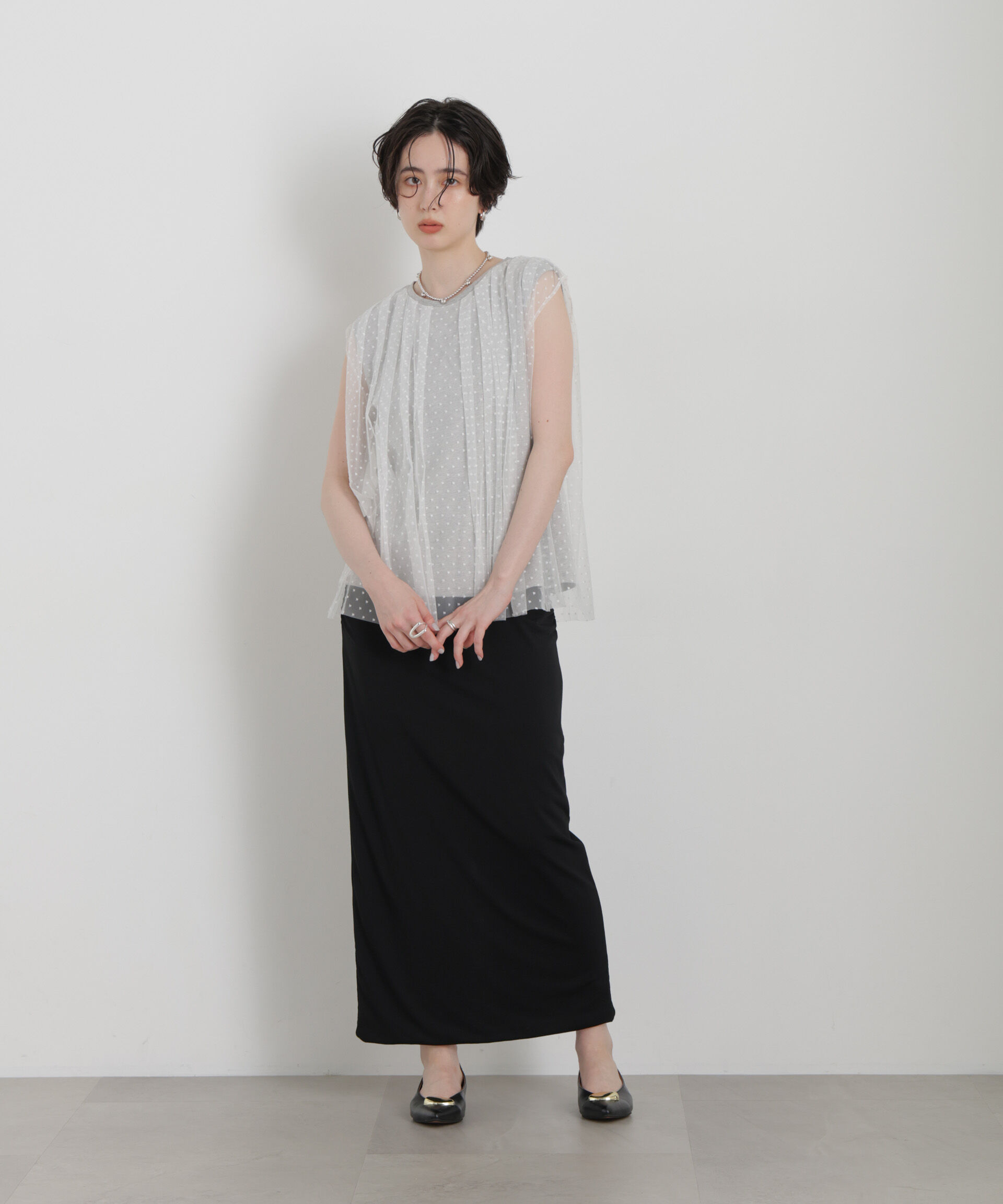 NANO universe「ドットチュールレイヤードトップス」|Tシャツ・カットソー|