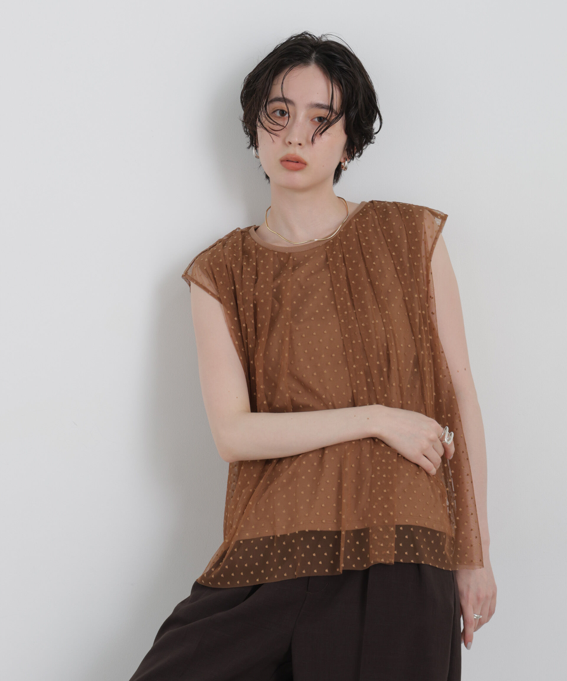 NANO universe「ドットチュールレイヤードトップス」|Tシャツ・カットソー|