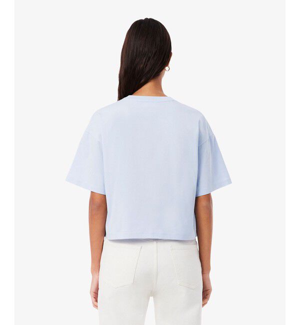 LACOSTE「ネーム＆ワニロゴパッチクロップド半袖Tシャツ」|Tシャツ・カットソー|