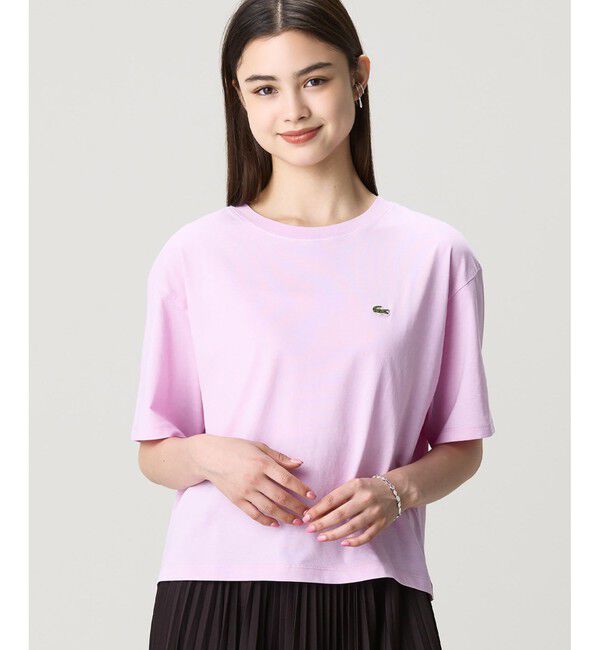 LACOSTE「クロップド丈 ピグメントダイTシャツ」|Tシャツ・カットソー|ピンク