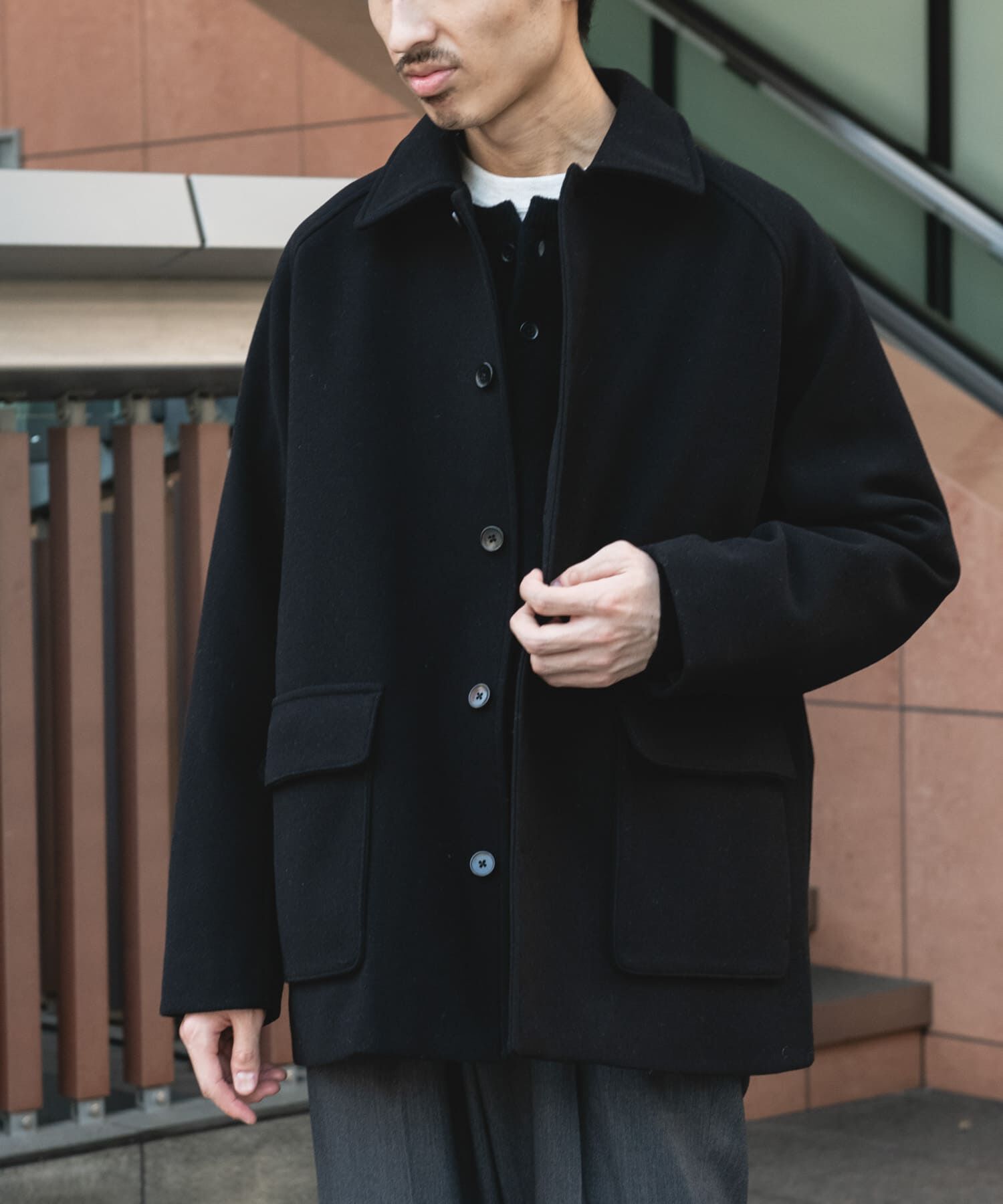URBAN RESEARCH DOORS「ニットメルトン パデット ショートコート」|ノーカラーコート|