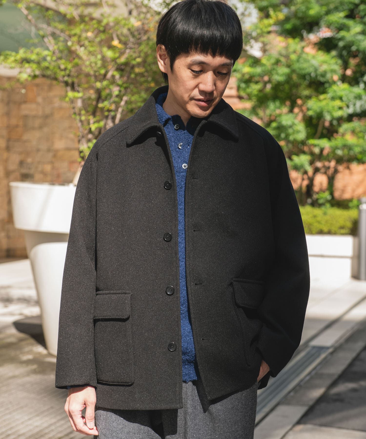 URBAN RESEARCH DOORS「ニットメルトン パデット ショートコート」|ノーカラーコート|