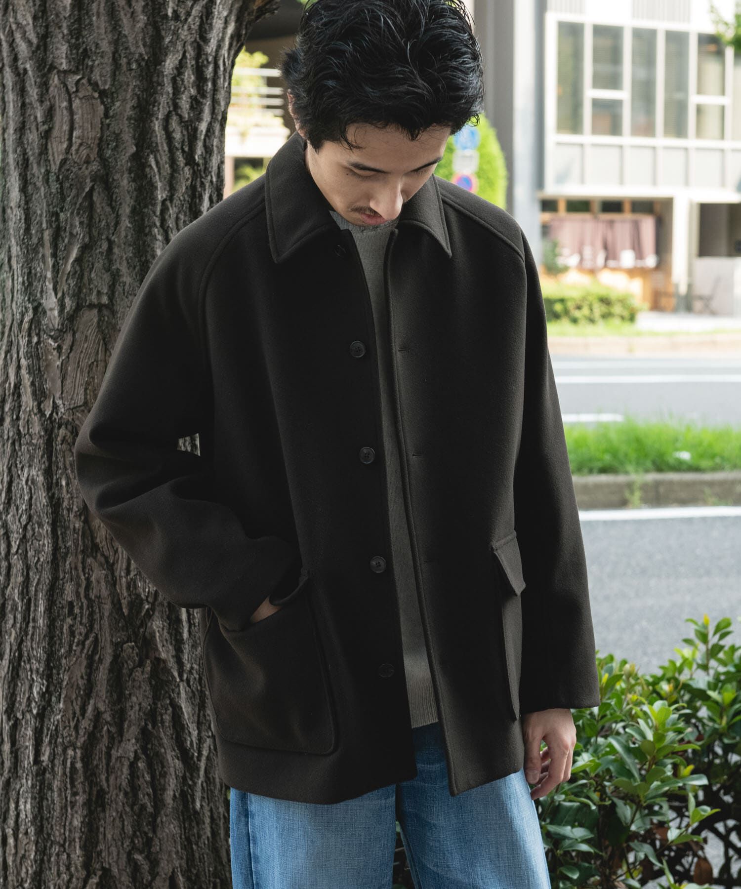 URBAN RESEARCH DOORS「ニットメルトン パデット ショートコート」|ノーカラーコート|