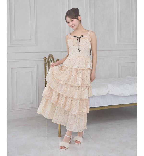  「ティアードフリルロングキャミワンピース」|ワンピース|