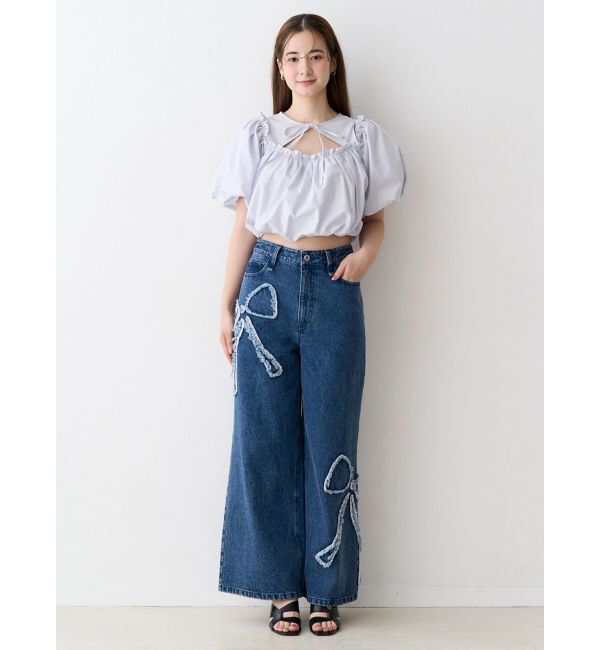 CALNAMUR「フリンジリボンデニムパンツ」|デニム|