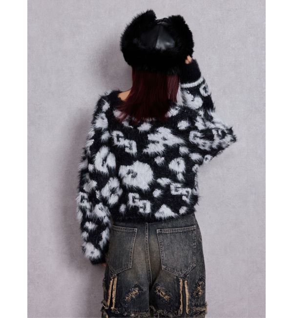 GYDA「GG Leopardシャギーショートニットトップス」|ニット・セーター|