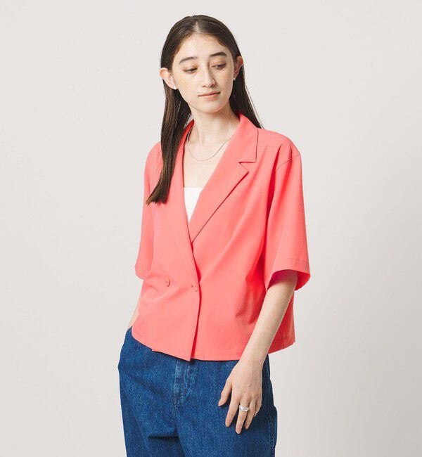 UNITED ARROWS「ツイル ハーフスリーブ シャツ ジャケット ‐ストレッチ 防シワ 接触冷感‐」|シャツ・ブラウス|PINK