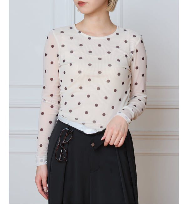 IENA LA BOUCLE「BAUM UND PFERDGARTEN バウム ウンド ヘルガーデン JODIE ドットメッシュトップス」|Tシャツ・カットソー|