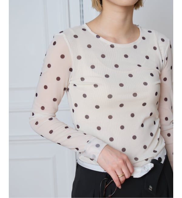 IENA LA BOUCLE「BAUM UND PFERDGARTEN バウム ウンド ヘルガーデン JODIE ドットメッシュトップス」|Tシャツ・カットソー|