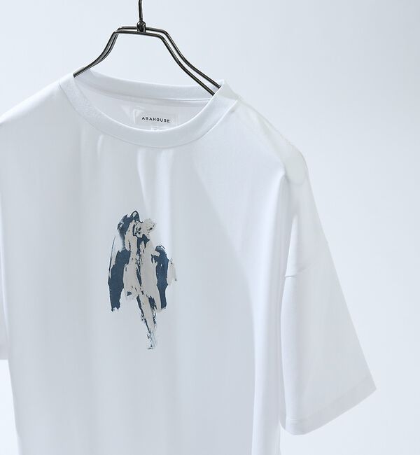ABAHOUSE「アブストラクト グラフィック プリントTシャツ / オーバーサイズ【予約】」|Tシャツ・カットソー|ホワイト