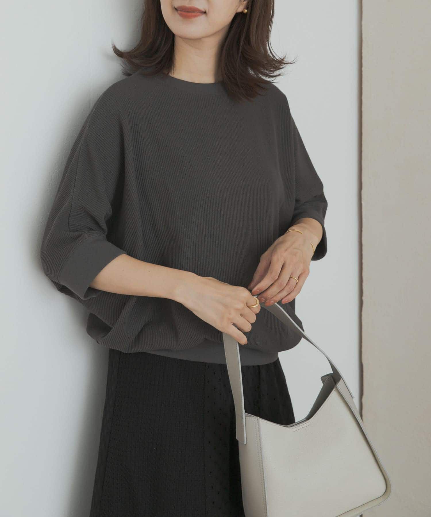 URBAN RESEARCH DOORS「タックフライスワイドTシャツ」|Tシャツ・カットソー|チャコールグレー