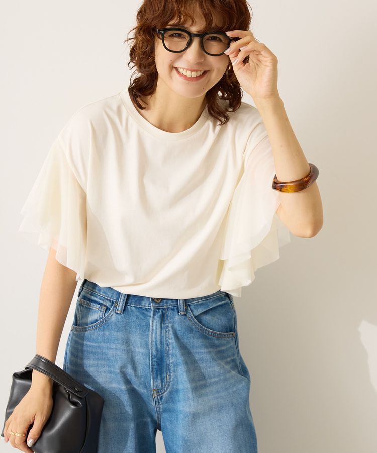 AMERICAN HOLIC「【WEB限定】袖チュールサイドスリットプルオーバー」|Tシャツ・カットソー|
