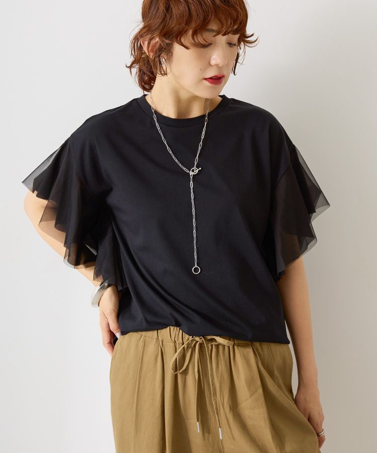AMERICAN HOLIC「【WEB限定】袖チュールサイドスリットプルオーバー」|Tシャツ・カットソー|