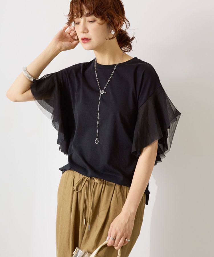 AMERICAN HOLIC「【WEB限定】袖チュールサイドスリットプルオーバー」|Tシャツ・カットソー|