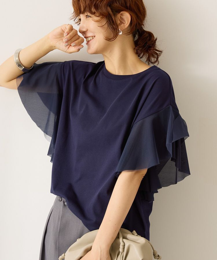 AMERICAN HOLIC「【WEB限定】袖チュールサイドスリットプルオーバー」|Tシャツ・カットソー|Navy