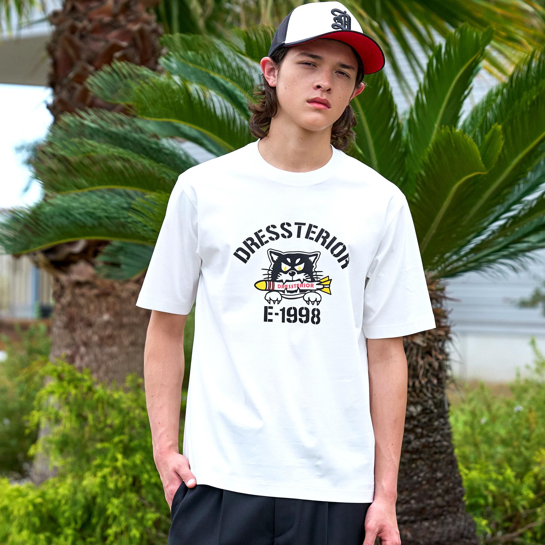 DRESSTERIOR「【接触冷感／抗菌防臭／消臭】ICE CLEAR COTTON ミサイルキャットTシャツ」|Tシャツ・カットソー|ホワイト(001)