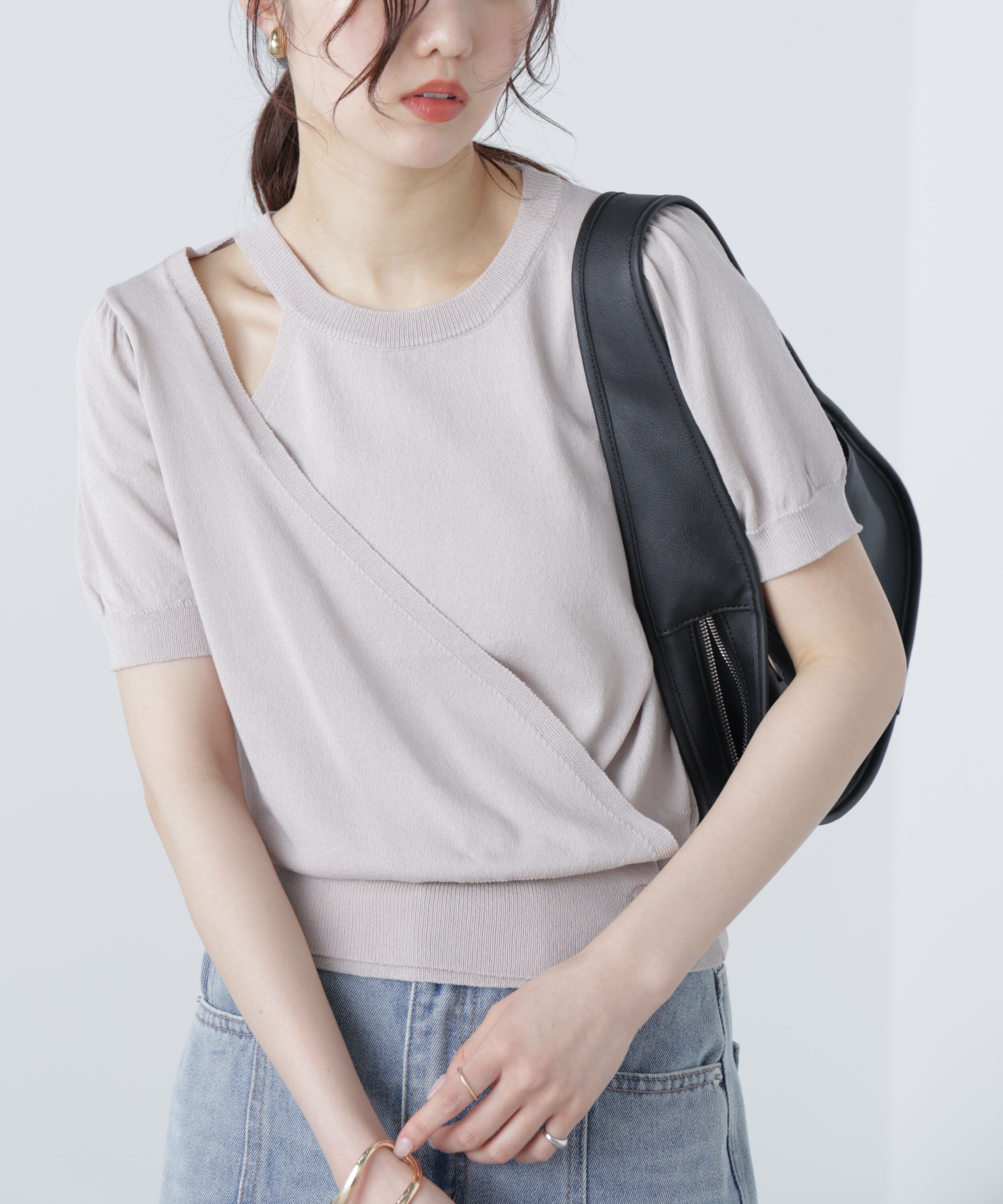  「キャミレイヤードカシュクール半袖ニット」|ニット・セーター|