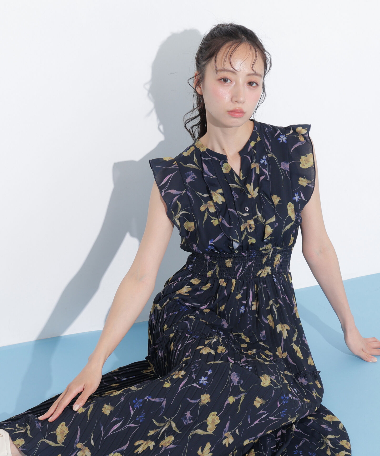  「シフォンプリーツワンピース」|ワンピース|ネイビー1