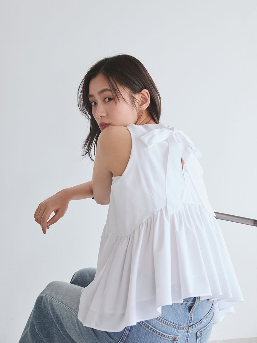 Mila Owen「【イージーケア】【接触冷感】バックリボンアメスリペプラムブラウス」|シャツ・ブラウス|