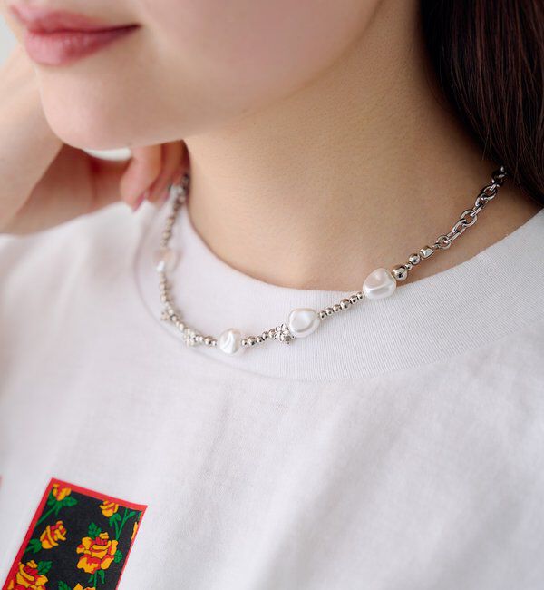  「【fiw.】パール&times;フラワーチェーンネックレス」|ネックレス|シルバー