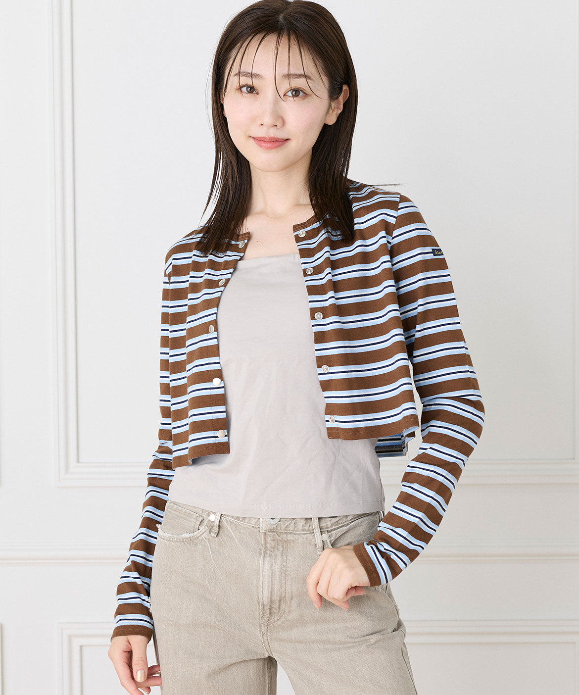 INED「ルミノア ボーダーショートカーディガン　SHORT CARDIGAN《Le minor》」|Tシャツ・カットソー|