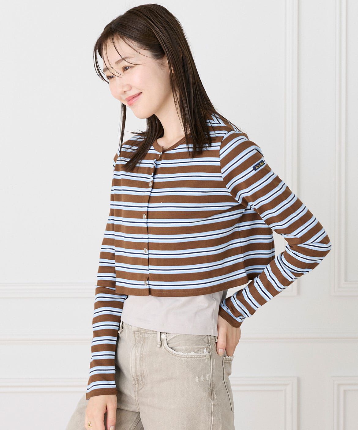INED「ルミノア ボーダーショートカーディガン　SHORT CARDIGAN《Le minor》」|Tシャツ・カットソー|