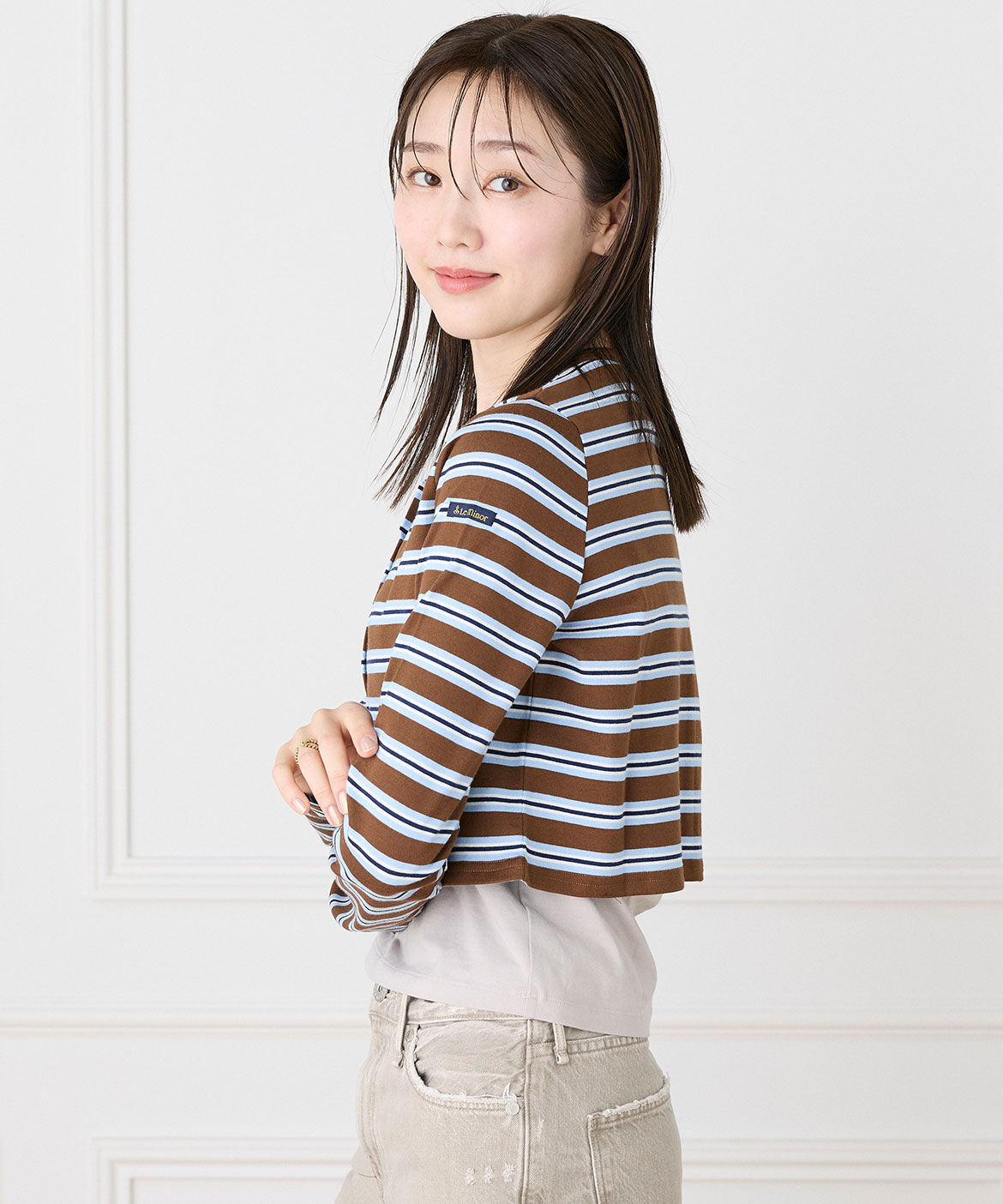 INED「ルミノア ボーダーショートカーディガン　SHORT CARDIGAN《Le minor》」|Tシャツ・カットソー|