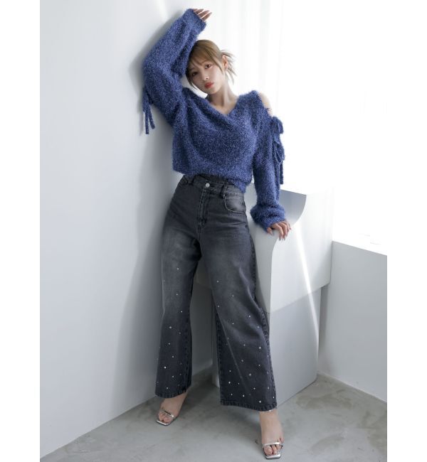 dazzlin「【流那(ばんばんざい）コラボ】オープンスリーブシャギーニットトップス」|ニット・セーター|