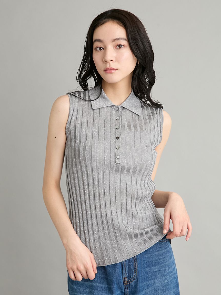 Mila Owen「【ウォッシャブル】シアーラメノースリポロニットプルオーバー」|ポロシャツ|