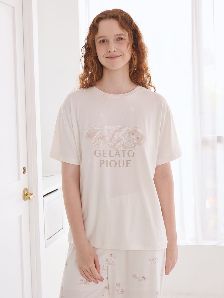 gelato pique「【抗菌防臭】バスタイムCAT柄ロングパンツ」|ルームウェア|