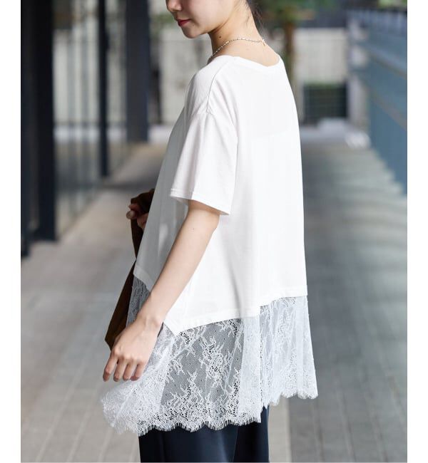 IENA「レースドッキングTシャツ」|Tシャツ・カットソー|ホワイト