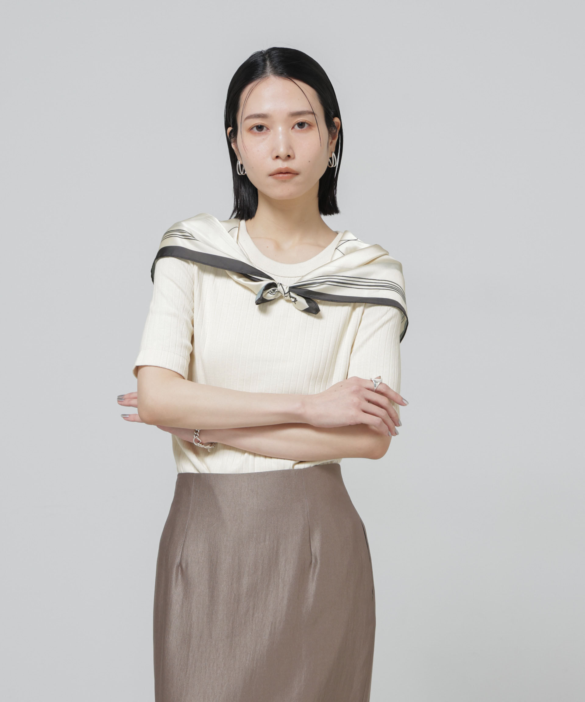 NANO universe「【選べる4色展開！】Anti Soaked(R) 汗染み防止クルーネックリブTシャツ」|Tシャツ・カットソー|