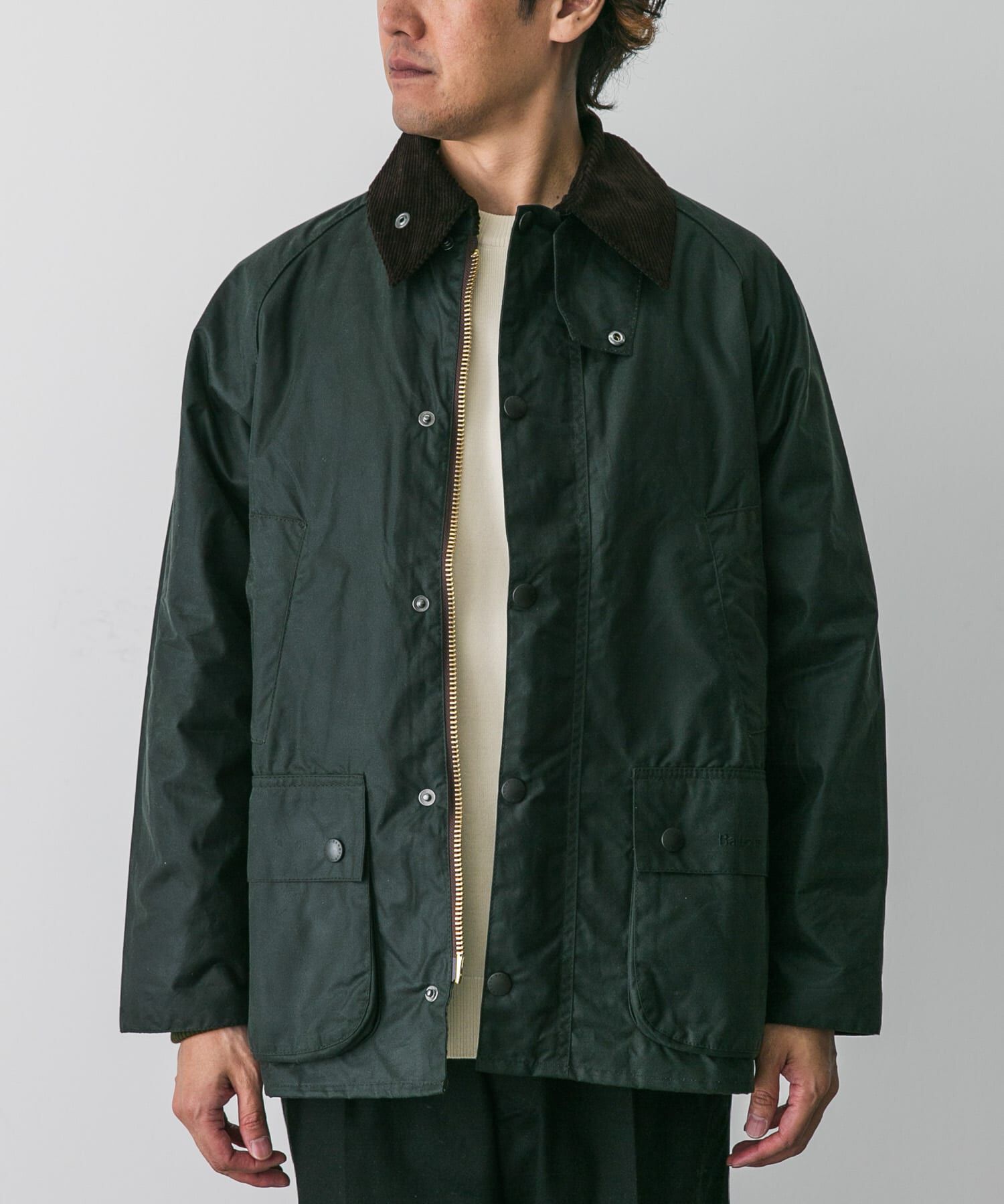 URBAN RESEARCH DOORS「Barbour　BEDALE WAX JACKET」|ノーカラーコート|カーキ