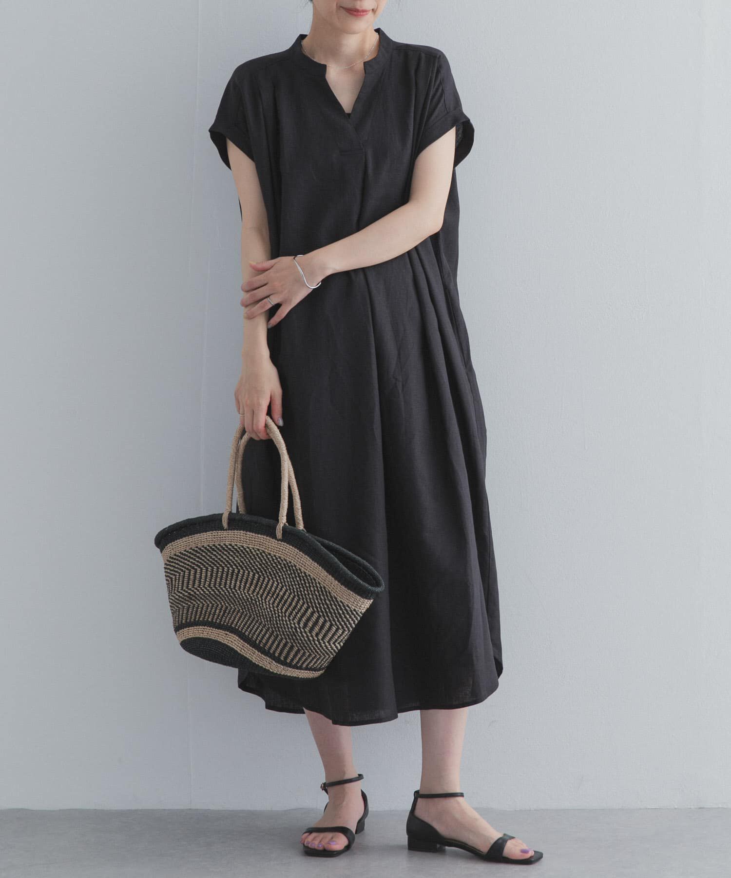 URBAN RESEARCH DOORS「リネンレーヨンスキッパーフレンチワンピース」|ワンピース|