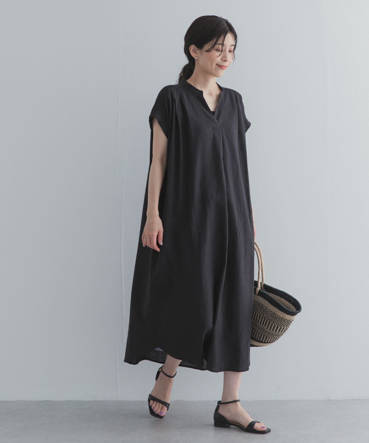 URBAN RESEARCH DOORS「リネンレーヨンスキッパーフレンチワンピース」|ワンピース|