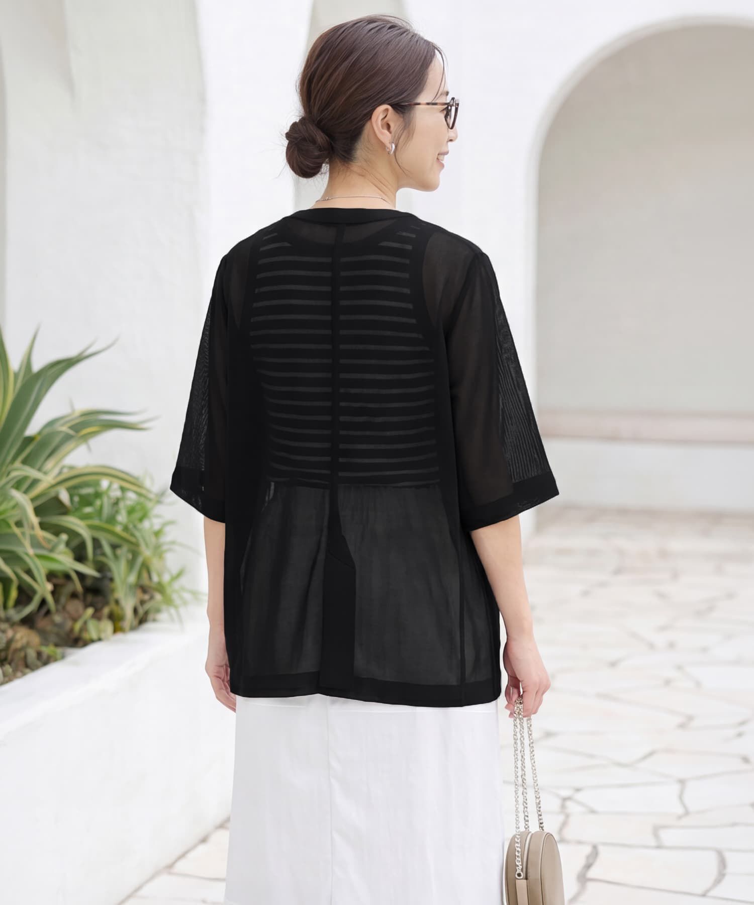 STYLE DELI「【selection】５分袖メッシュノーカラージャケット」|ノーカラージャケット|