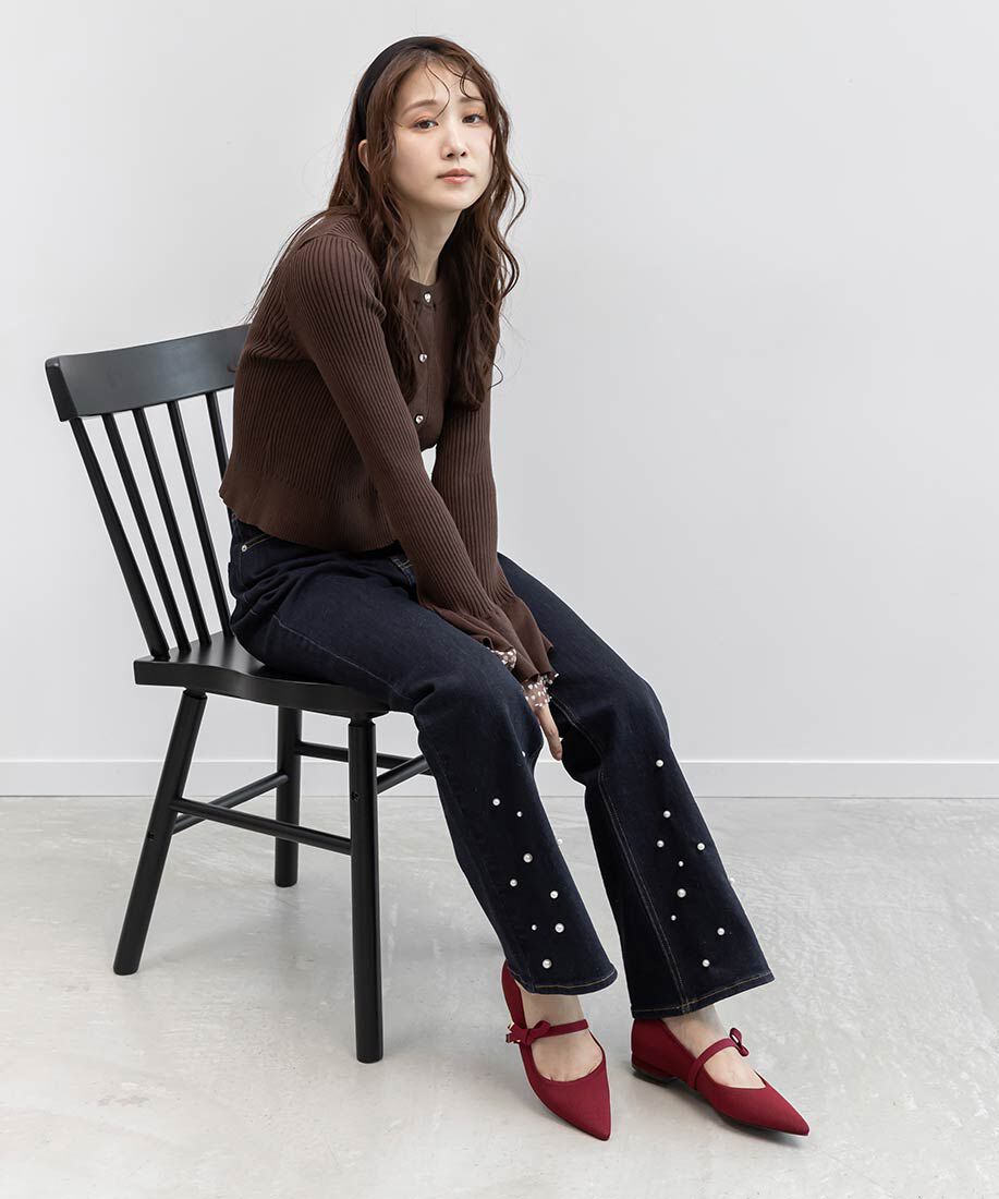  「【SUSTAINABLE】リボンベルトニットフラットパンプス」|パンプス|