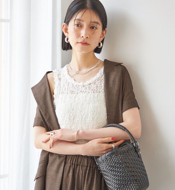 SHIPS for women「〈手洗い可能〉ラッセル レース 前後 2WAY ノースリーブ プルオーバー」|タンクトップ|