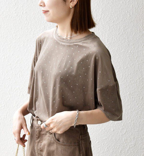 SHIPS any「《予約》SHIPS any:〈洗濯機可能〉ポリエステルベロア ラメ ドット ワイド カットソー」|Tシャツ・カットソー|