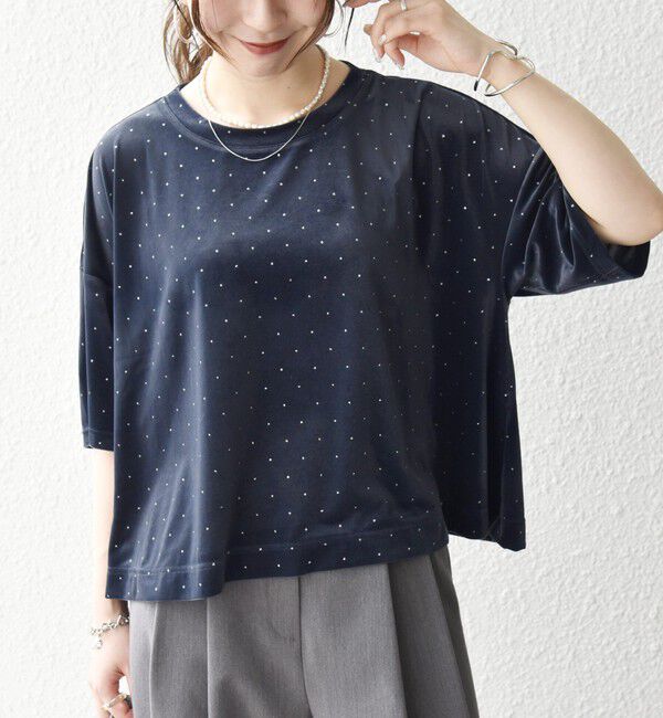 SHIPS any「《予約》SHIPS any:〈洗濯機可能〉ポリエステルベロア ラメ ドット ワイド カットソー」|Tシャツ・カットソー|